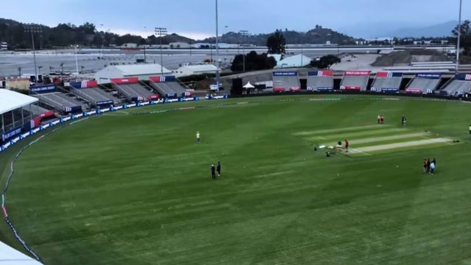 A cricket ground with the square prepared and temporary stands around the boundary. File photograph, not the Asian Games venue.