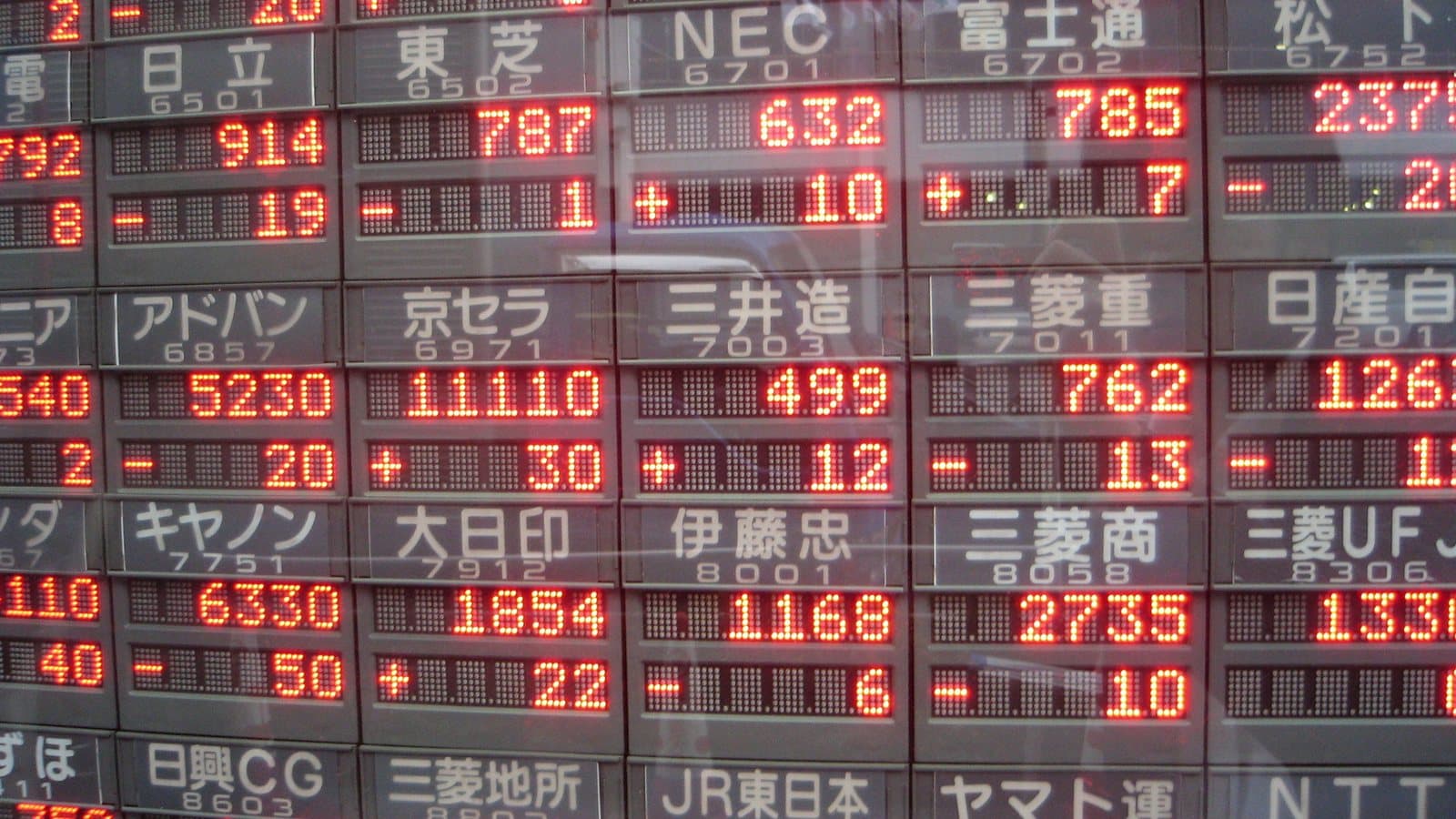 Electronic stock board in Yaesu, Tokyo 2007. File photograph.