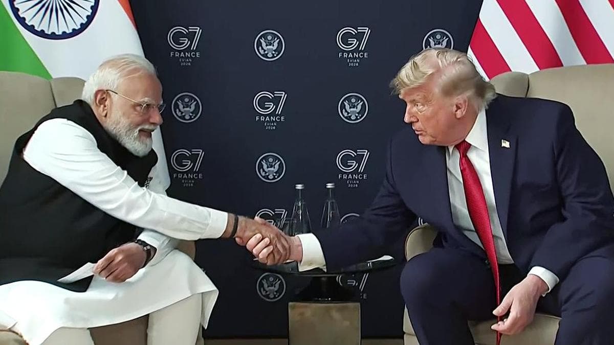 Prime Minister Narendra Modi shakes hands with US President Donald Trump at the G7 summit in France
